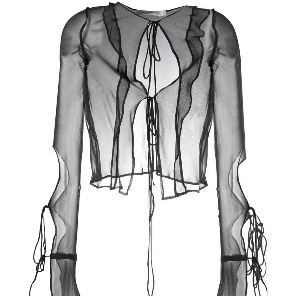 Christopher Esber Ruffled Tie Silk Shirt AU size 6 Black NWT - Picture 5 of 10